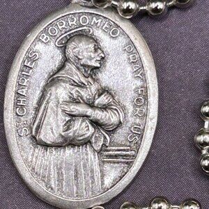 St. Saint Charles Borromeo Religious Medal Charm Pendant Long Steel Necklace